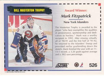 1992-93 Score #526 Mark Fitzpatrick Back