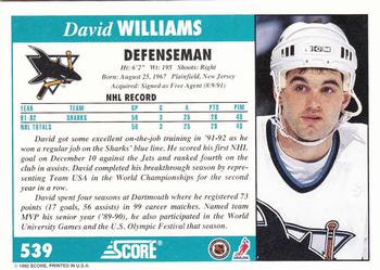 1992-93 Score #539 David Williams Back