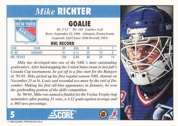 1992-93 Score #5 Mike Richter Back