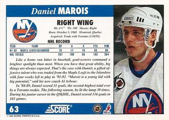 1992-93 Score #63 Daniel Marois Back