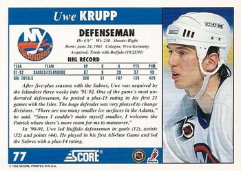 1992-93 Score #77 Uwe Krupp Back