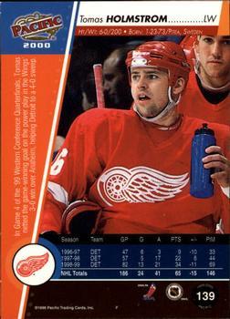 1999-00 Pacific - Copper #139 Tomas Holmstrom Back