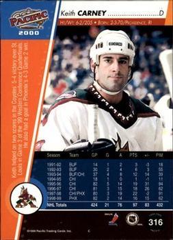 1999-00 Pacific - Copper #316 Keith Carney Back