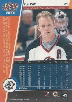 1999-00 Pacific - Emerald Green #43 Rob Ray Back