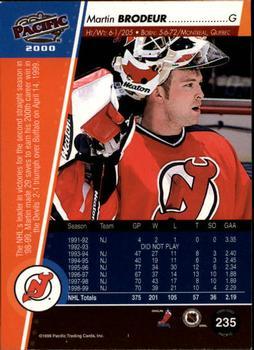 1999-00 Pacific - Emerald Green #235 Martin Brodeur Back