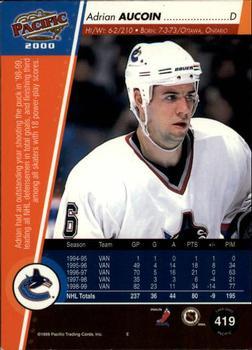 1999-00 Pacific - Emerald Green #419 Adrian Aucoin Back
