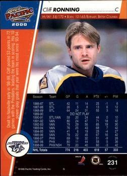 1999-00 Pacific - Gold #231 Cliff Ronning Back