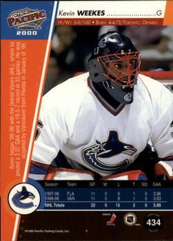 1999-00 Pacific - Gold #434 Kevin Weekes Back