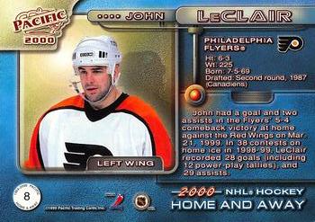 1999-00 Pacific - Home and Away #8 John LeClair Back