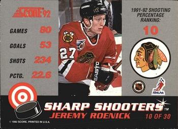 1992-93 Score - Sharp Shooters #10 Jeremy Roenick Back
