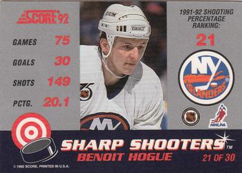 1992-93 Score - Sharp Shooters #21 Benoit Hogue Back