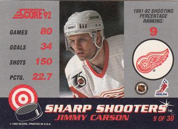 1992-93 Score - Sharp Shooters #9 Jimmy Carson Back
