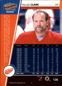 1999-00 Pacific - Ice Blue #136 Wendel Clark Back