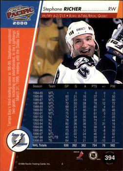 1999-00 Pacific - Ice Blue #394 Stephane Richer Back