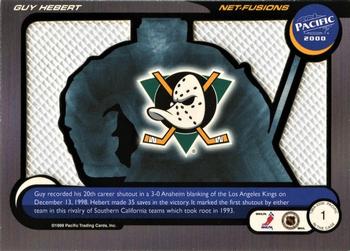 1999-00 Pacific - In the Cage Net-Fusions #1 Guy Hebert Back