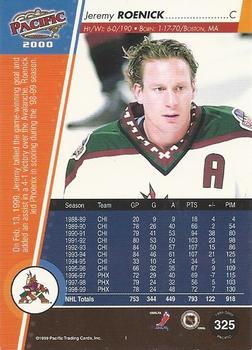 1999-00 Pacific - Premiere Date #325 Jeremy Roenick Back