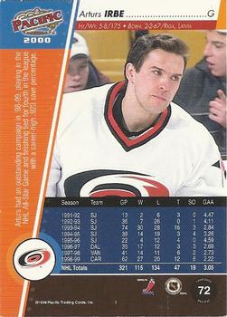 1999-00 Pacific - Red #72 Arturs Irbe Back