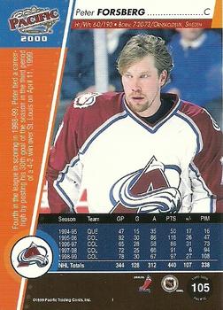 1999-00 Pacific - Red #105 Peter Forsberg Back