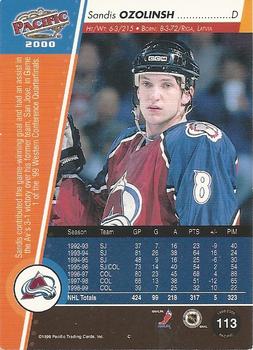 1999-00 Pacific - Red #113 Sandis Ozolinsh Back