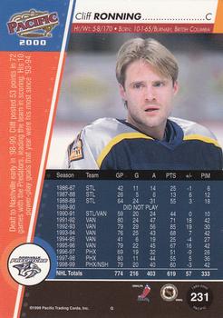 1999-00 Pacific - Red #231 Cliff Ronning Back