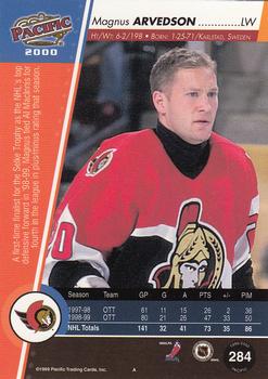 1999-00 Pacific - Red #284 Magnus Arvedson Back