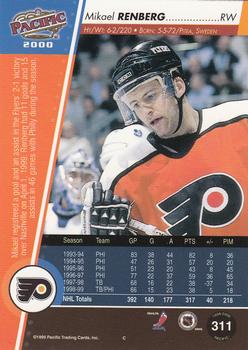 1999-00 Pacific - Red #311 Mikael Renberg Back