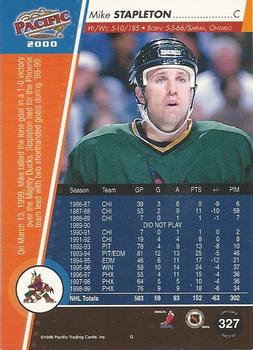 1999-00 Pacific - Red #327 Mike Stapleton Back