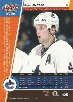 1999-00 Pacific - Red #425 Bryan McCabe Back
