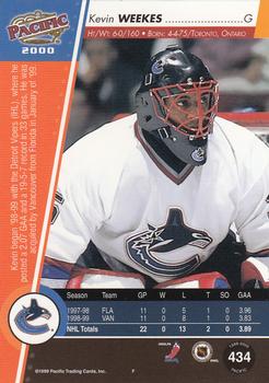 1999-00 Pacific - Red #434 Kevin Weekes Back