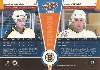1999-00 Pacific - Red #32 Jonathan Girard / Andre Savage Back