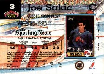 1992-93 Stadium Club #3 Joe Sakic Back