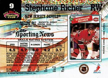 1992-93 Stadium Club #9 Stephane Richer Back