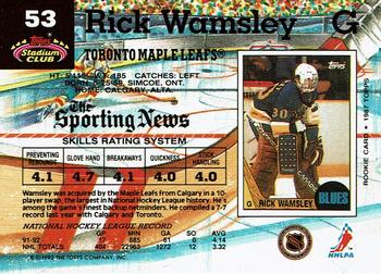1992-93 Stadium Club #53 Rick Wamsley Back