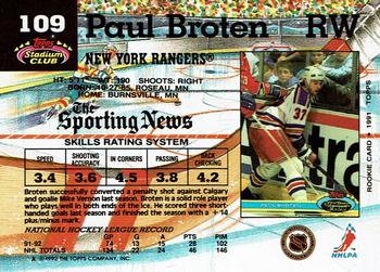 1992-93 Stadium Club #109 Paul Broten Back