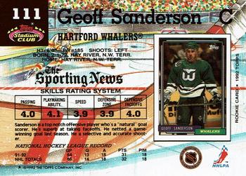 1992-93 Stadium Club #111 Geoff Sanderson Back