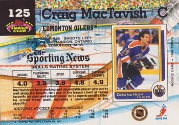 1992-93 Stadium Club #125 Craig MacTavish Back