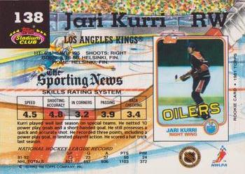 1992-93 Stadium Club #138 Jari Kurri Back