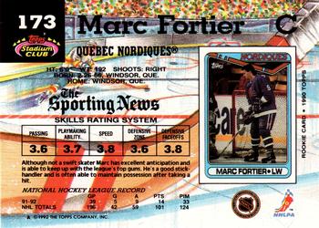 1992-93 Stadium Club #173 Marc Fortier Back