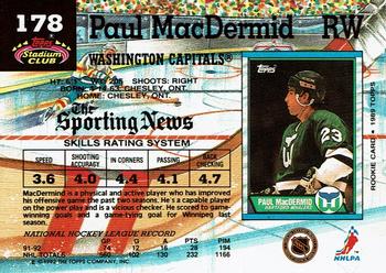 1992-93 Stadium Club #178 Paul MacDermid Back