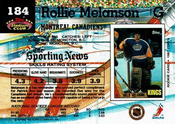 1992-93 Stadium Club #184 Rollie Melanson Back