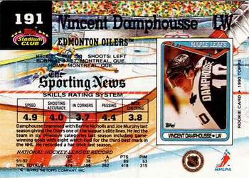 1992-93 Stadium Club #191 Vincent Damphousse Back