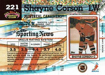 1992-93 Stadium Club #221 Shayne Corson Back