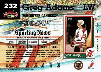 1992-93 Stadium Club #232 Greg Adams Back