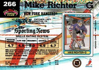 1992-93 Stadium Club #266 Mike Richter Back