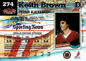 1992-93 Stadium Club #274 Keith Brown Back