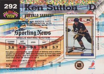 1992-93 Stadium Club #292 Ken Sutton Back