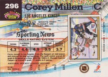 1992-93 Stadium Club #296 Corey Millen Back
