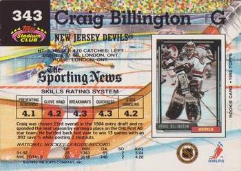1992-93 Stadium Club #343 Craig Billington Back