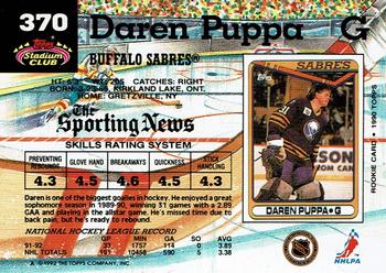 1992-93 Stadium Club #370 Daren Puppa Back