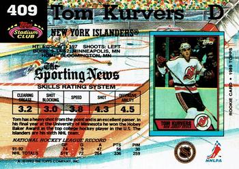 1992-93 Stadium Club #409 Tom Kurvers Back
